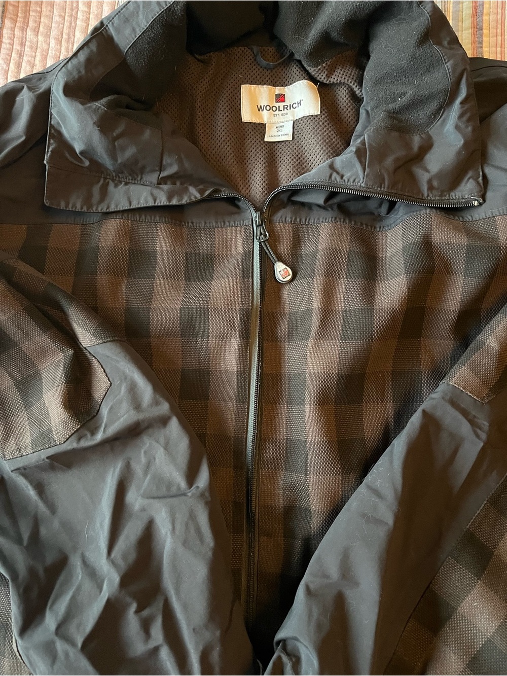 Woolrich Men’s 2XL Brown Black Buffalo Plaid Lightweight Hooded Jacket